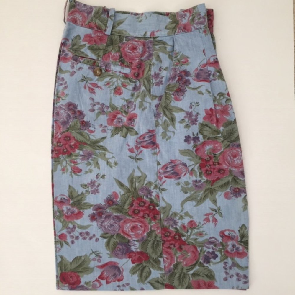 Vintage Chambray Floral High Waist Shorts